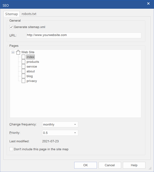 Sitemap properties