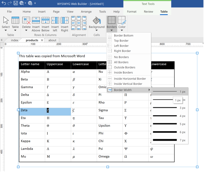 MS Word Table